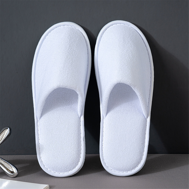 White Terry Cotton Disposable Slippers Custom for Hotel Guests