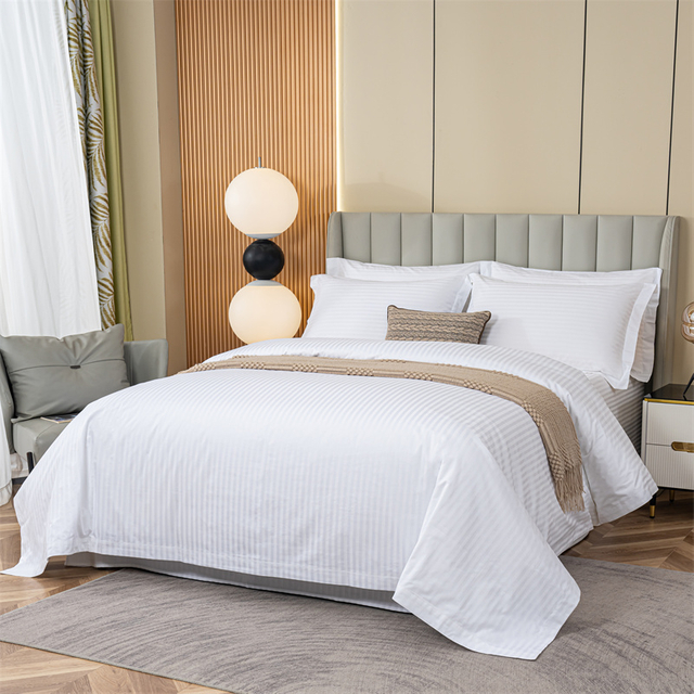 White Hotel Bedding Set Satin Strip Bed Sheet Set 
