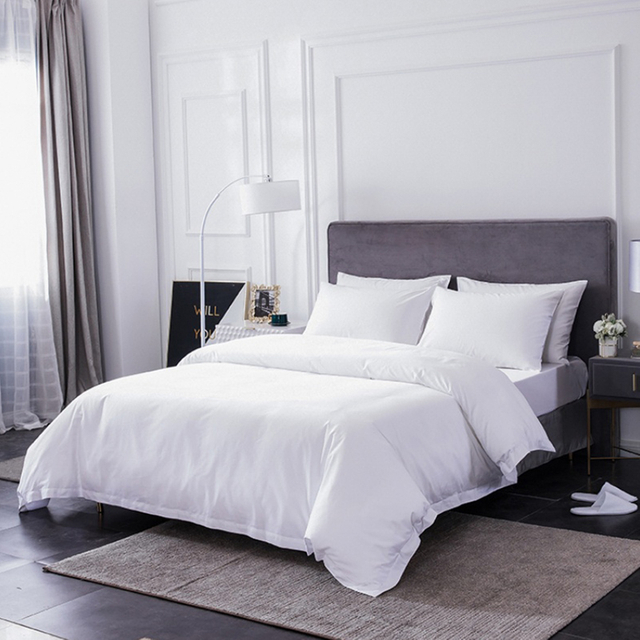 5 Star Hotel Room Luxury White Stain 100% Cotton Queen Size Bedding Set
